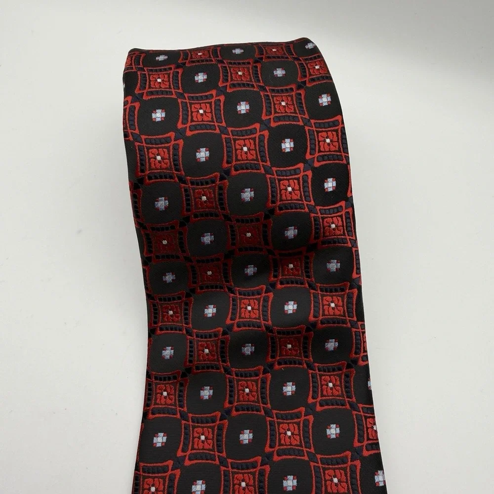 Alexander Julian Coolers Men's Tie Black Red Silver‎ Necktie Cross Check Square